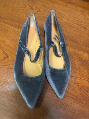 J Crew Pointed Velvet Mary Jane Flats